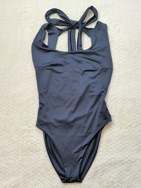 Tied Halter One-Piece Bodysuit in Navy